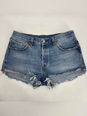 Levis 501 Cut Off Jean Shorts Women 31” Denim Button Fly Medium Wash Jorts